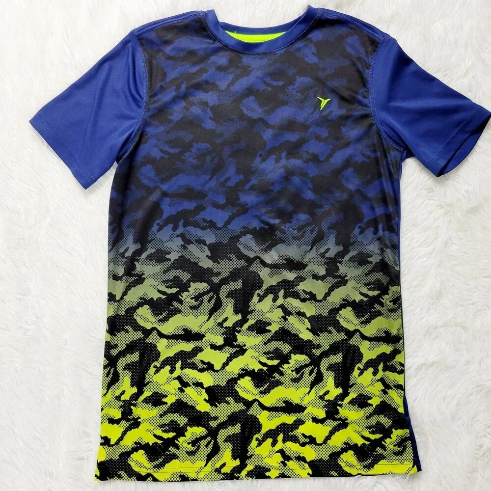 Old‎ Navy Active Kids Boys XL TG 14 16 Go Dry Camo Athletic T Shirt Blue Green